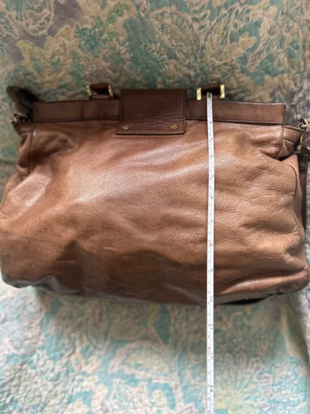 Tory Burch Large Brown Leather Double Handle Satchel Crossbody Bag